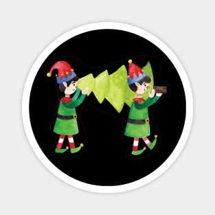 Elves carrying christmas tree Magnet